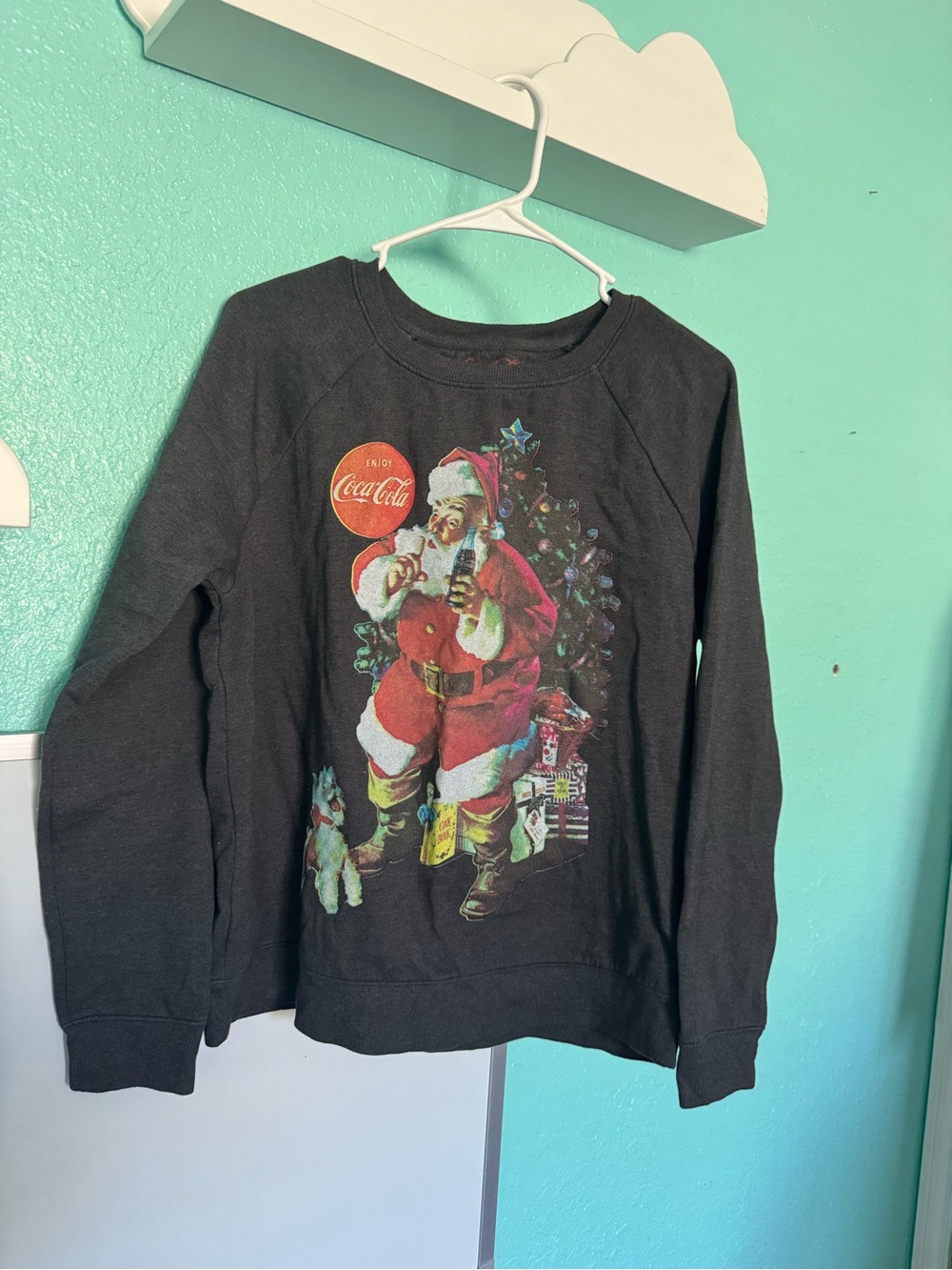 Coca Cola Black Crewneck Sweater with Vintage Santa Graphic